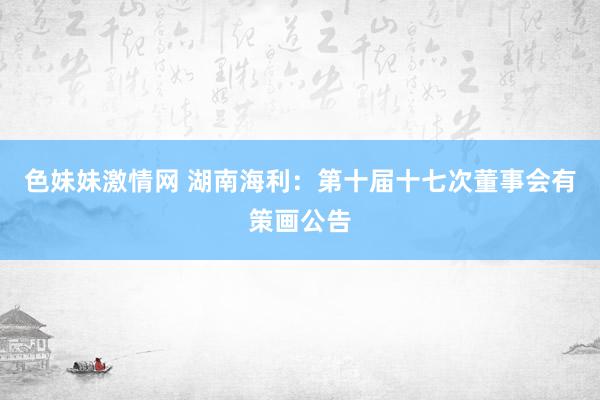 色妹妹激情网 湖南海利：第十届十七次董事会有策画公告