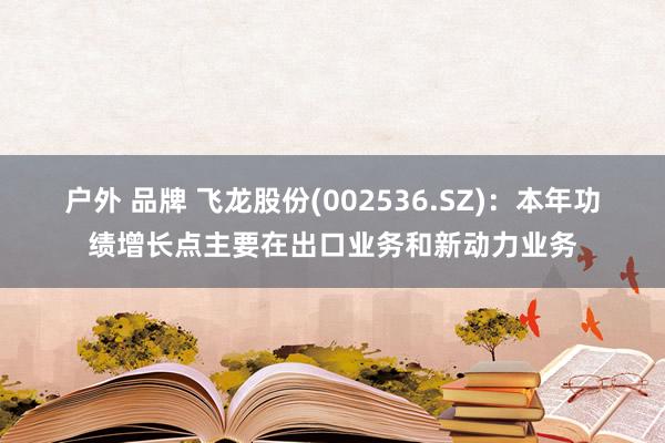 户外 品牌 飞龙股份(002536.SZ)：本年功绩增长点主要在出口业务和新动力业务